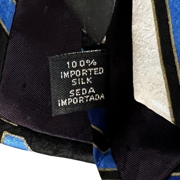 Albert Nipon  Mens Tie 00% Silk Blue Black Geometric Abstract Arrow Pattern USA - Picture 6 of 10